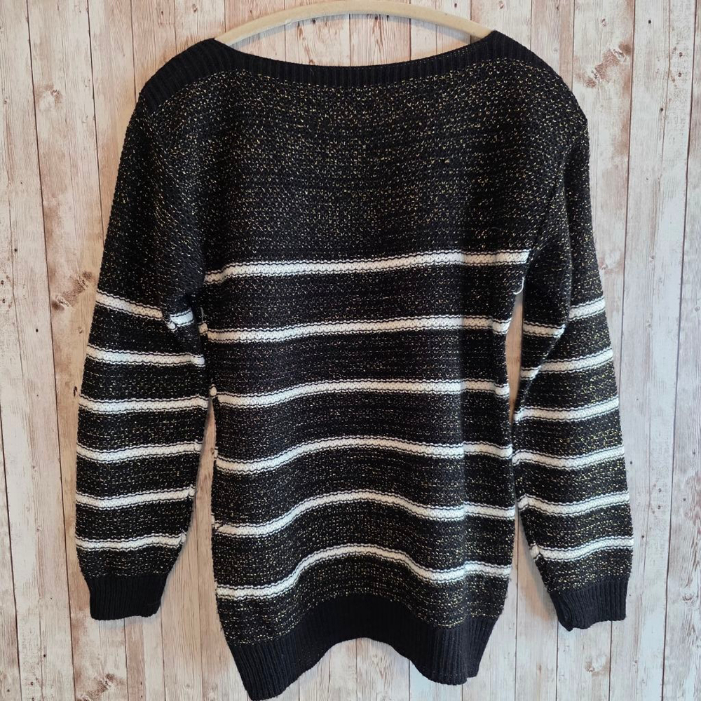 Women's Unbranded Black Gold Striped Crew Neck Sweater S